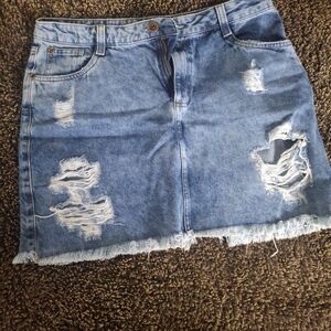 Denim Distressed Skirt